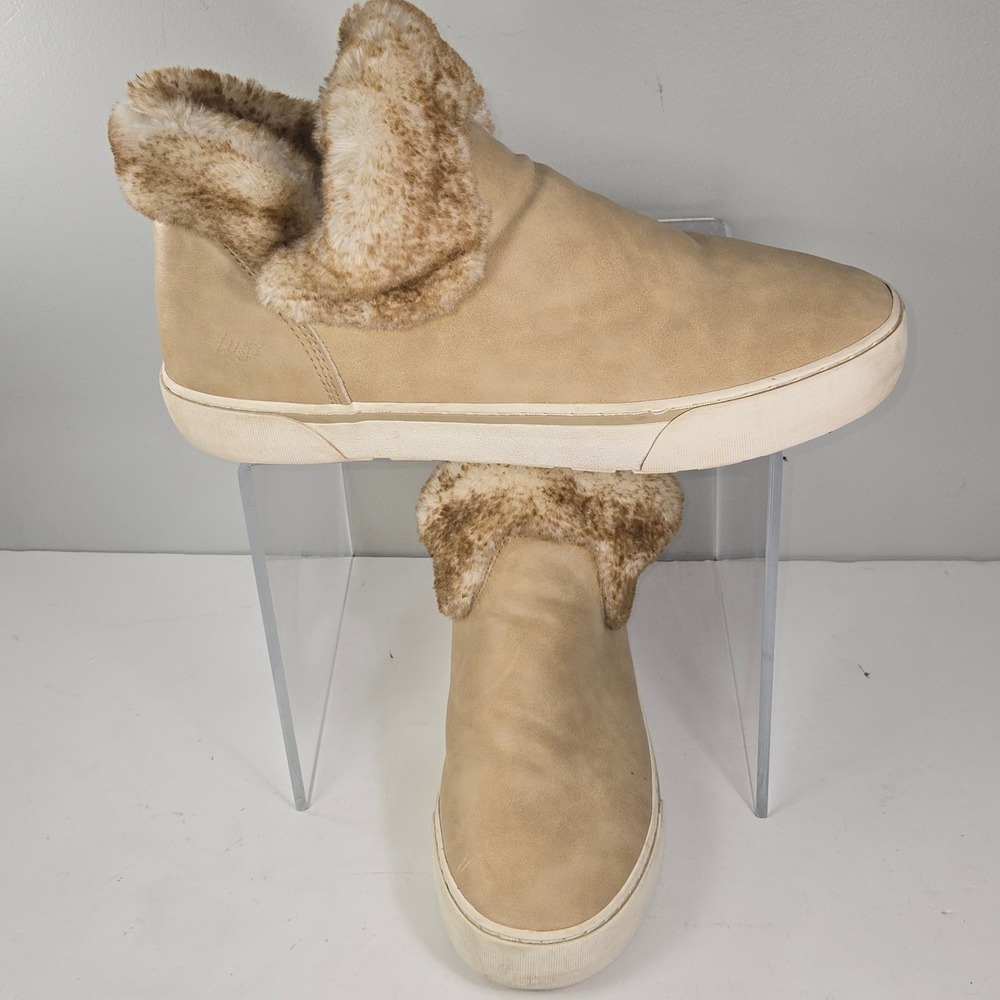 Lugz Stride Womens Tan Faux Fur Lined Slip On Sneaker Boots WSPRID-2626 Size 11